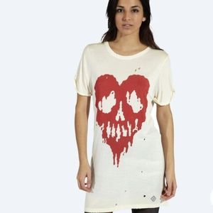 RARE* DROPDEAD Skull F*cked Distressed Extra Long Cream Tee Shirt